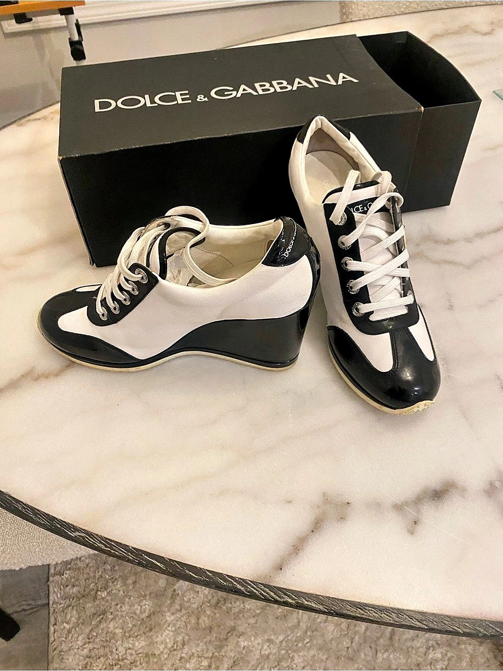 Dolce & Gabbana Color Block Wedge Sneakers in Black & White